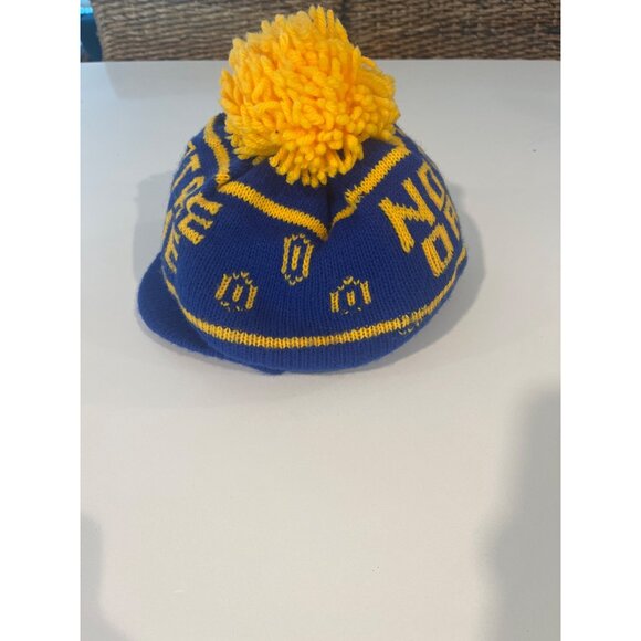 Vintage Notre Dame Knit Beanie Hat Blue & Yellow With Pom Pom - Picture 2 of 5